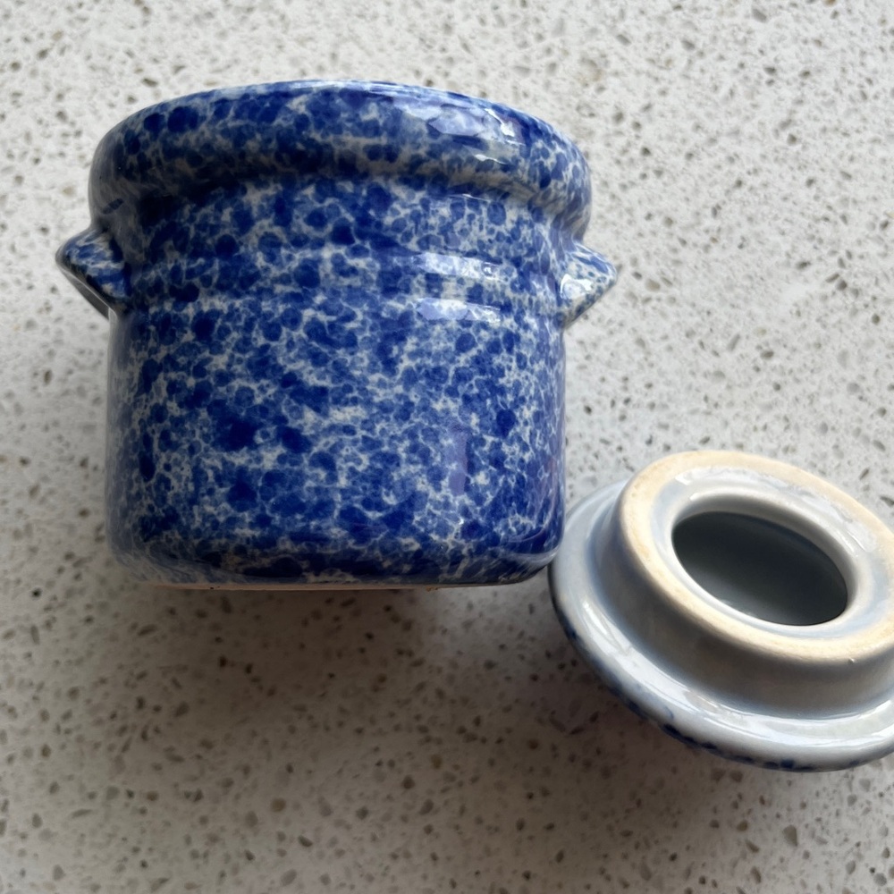 Blue Speckled Ceramic Jar with cover, for sugar, honey, salt, or... - Picture 5 of 6